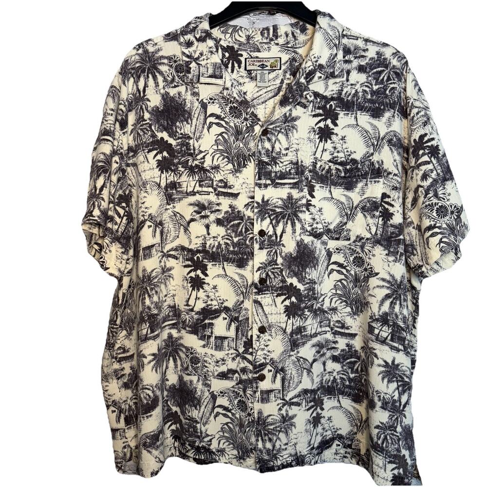 Caribbean Joe 2XL 100% Rayon Men's Relaxed Fit Black/White Graphic Shirt